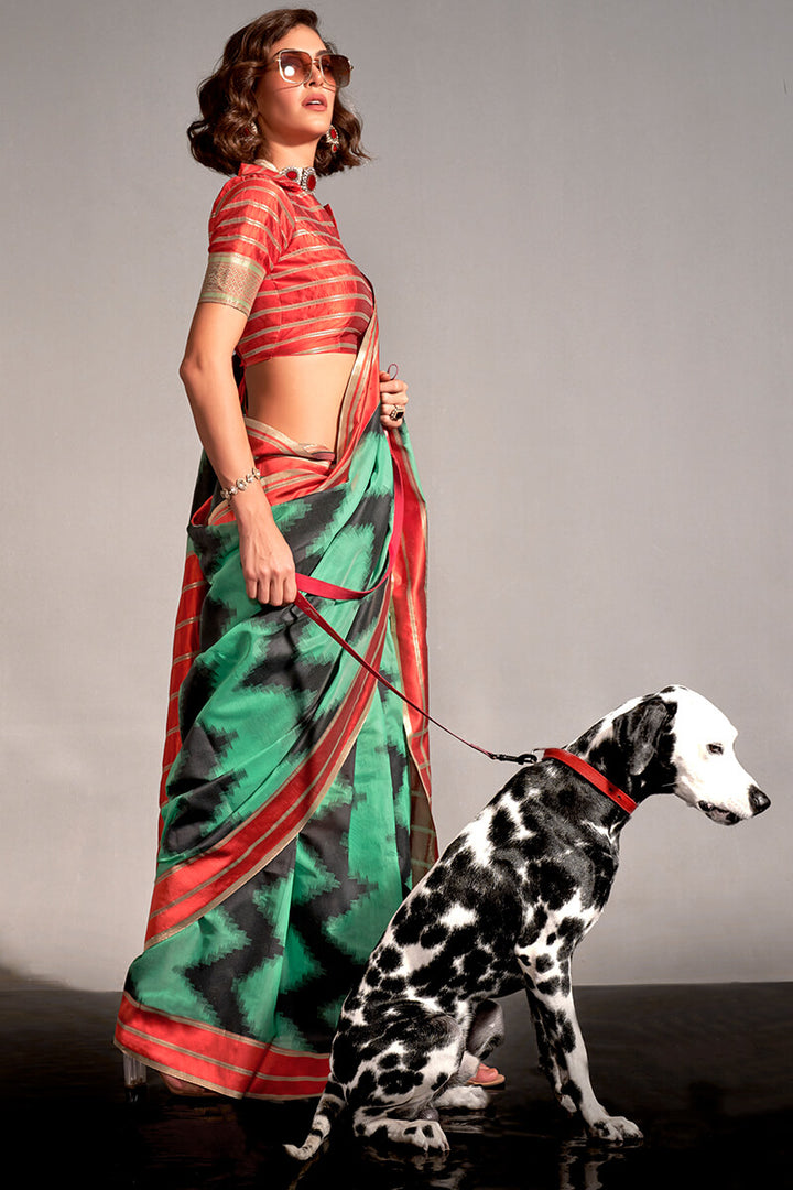 Seaweed Green Woven Soft Silk Saree