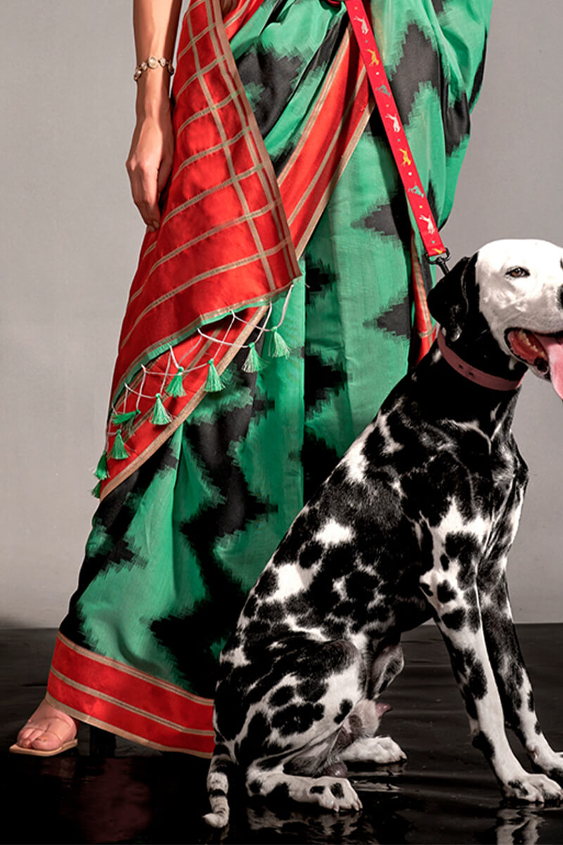 Seaweed Green Woven Soft Silk Saree