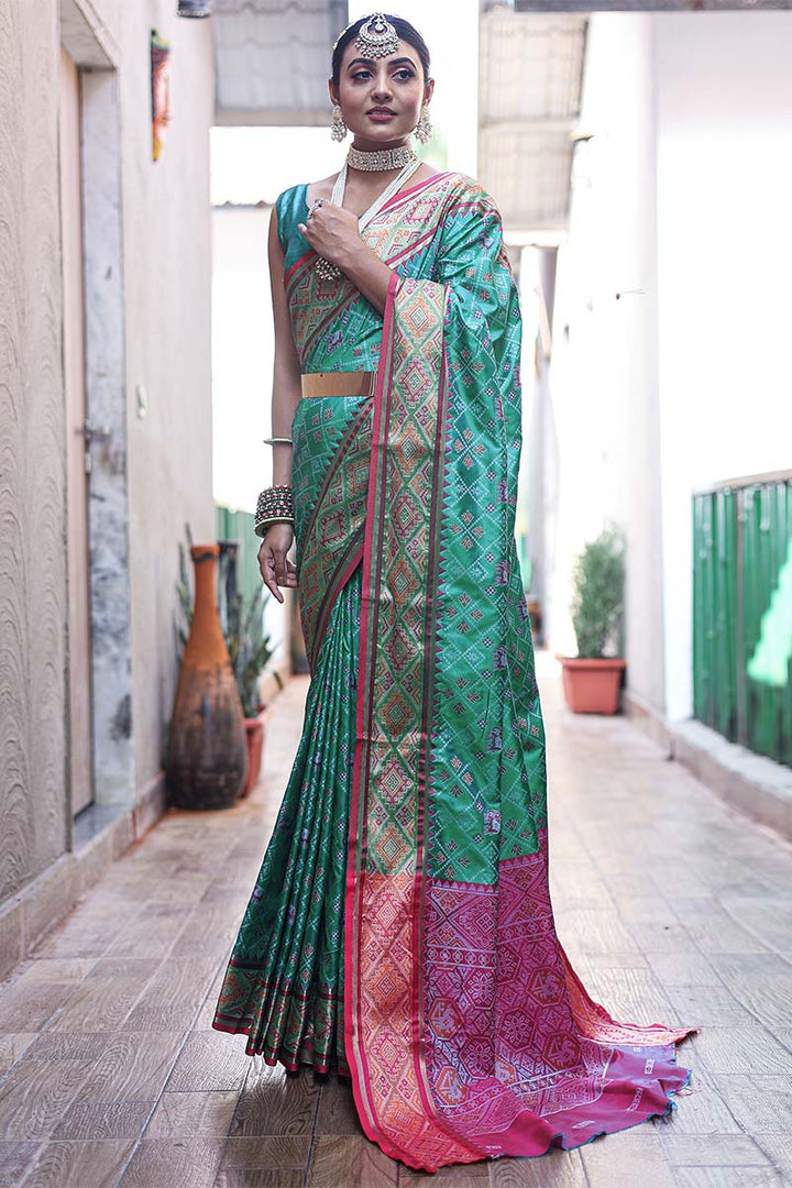 Seaweed Green Zari Woven Patola Silk Saree