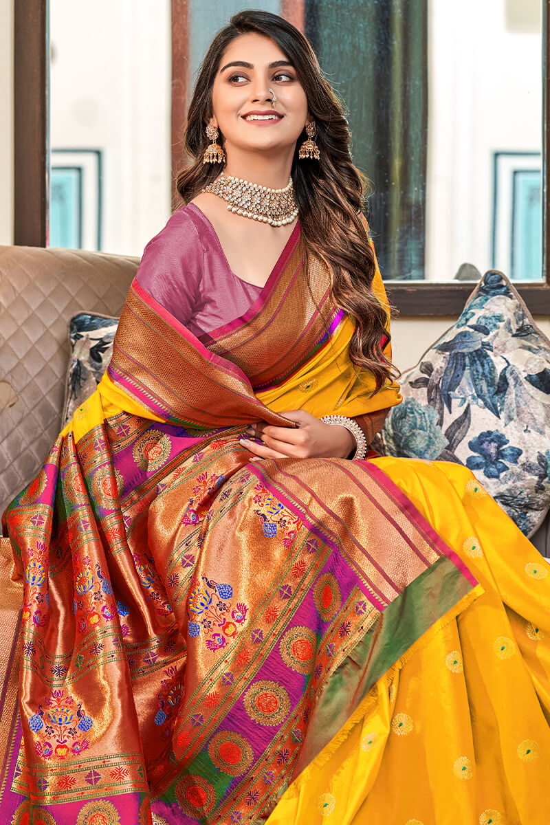 Selective Yellow Paithani silk saree