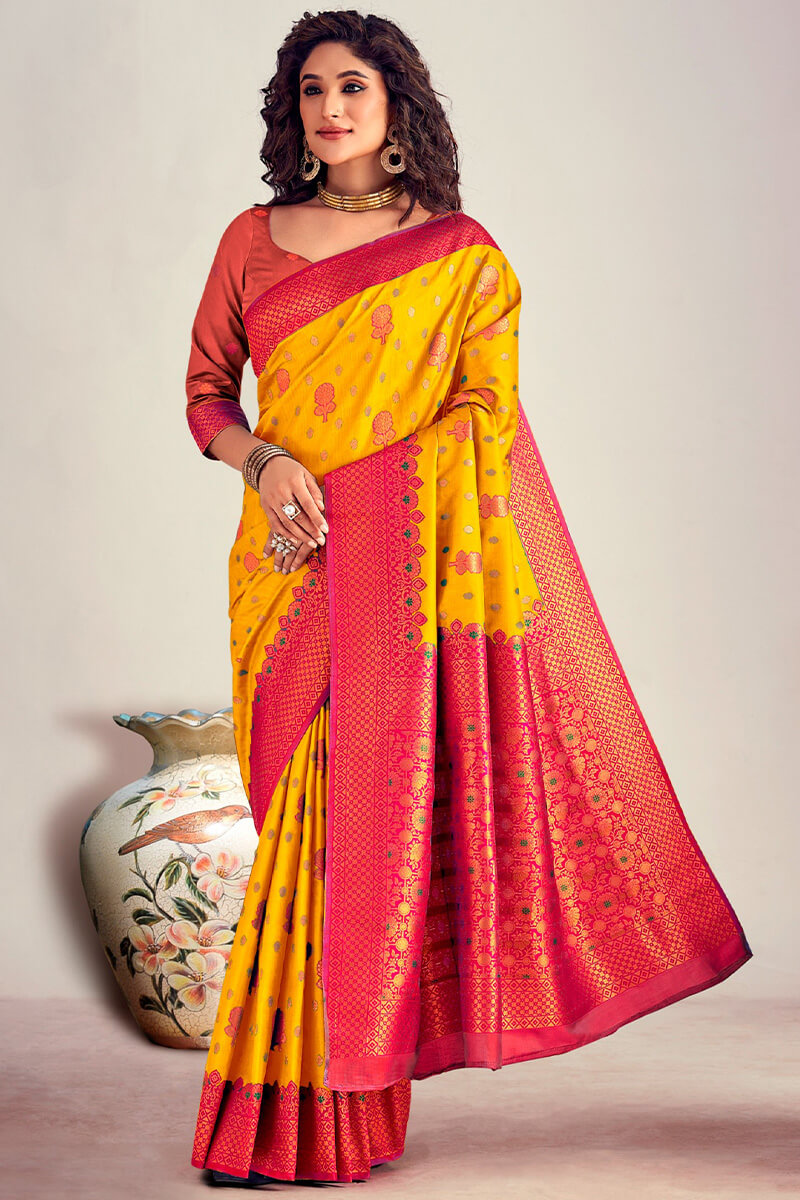 Selective Yellow Soft Banarasi Silk Saree