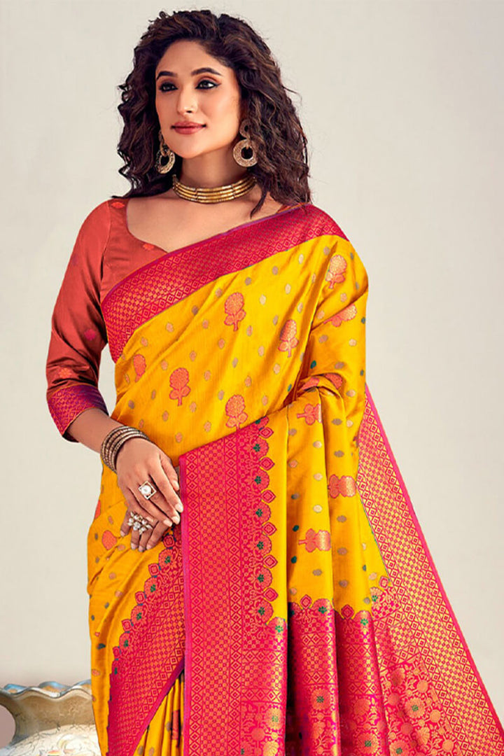 Selective Yellow Soft Banarasi Silk Saree