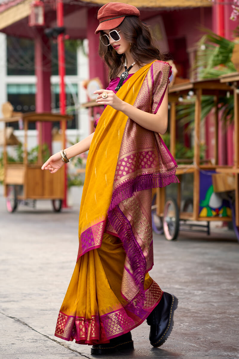 Selective Yellow Woven Soft Banarasi Silk Saree