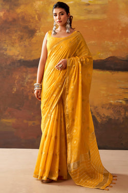 Selective Yellow Zari Woven Cotton Silk Saree