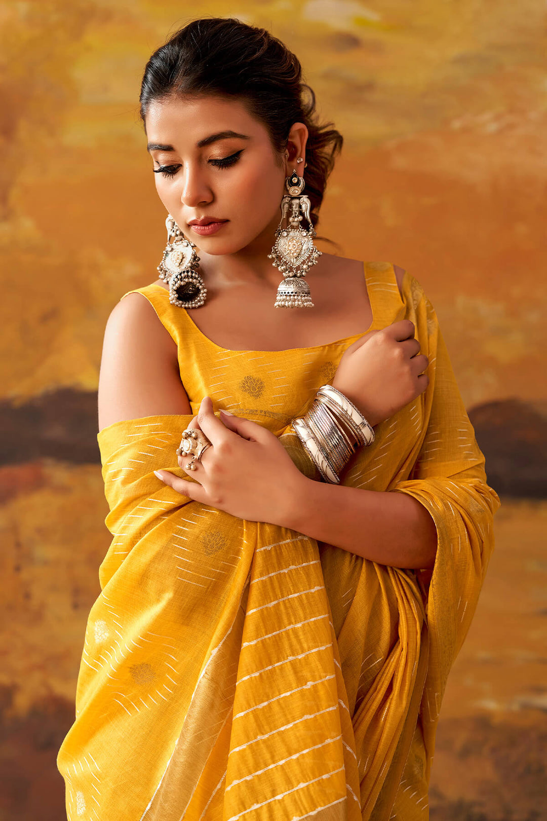 Selective Yellow Zari Woven Cotton Silk Saree