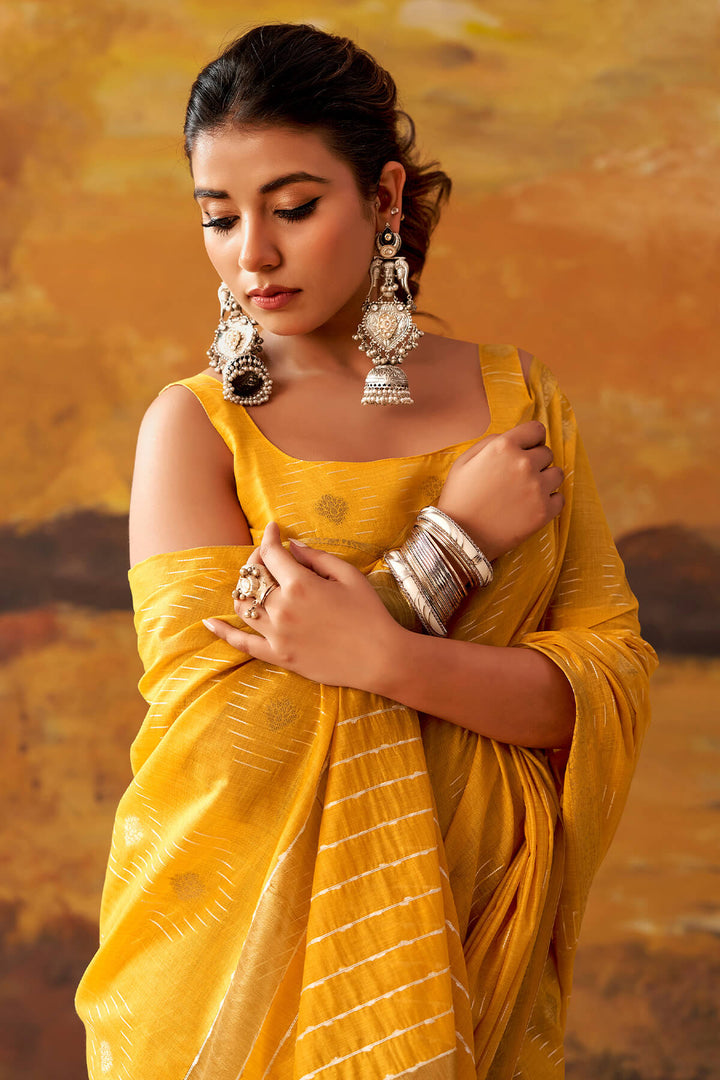Selective Yellow Zari Woven Cotton Silk Saree
