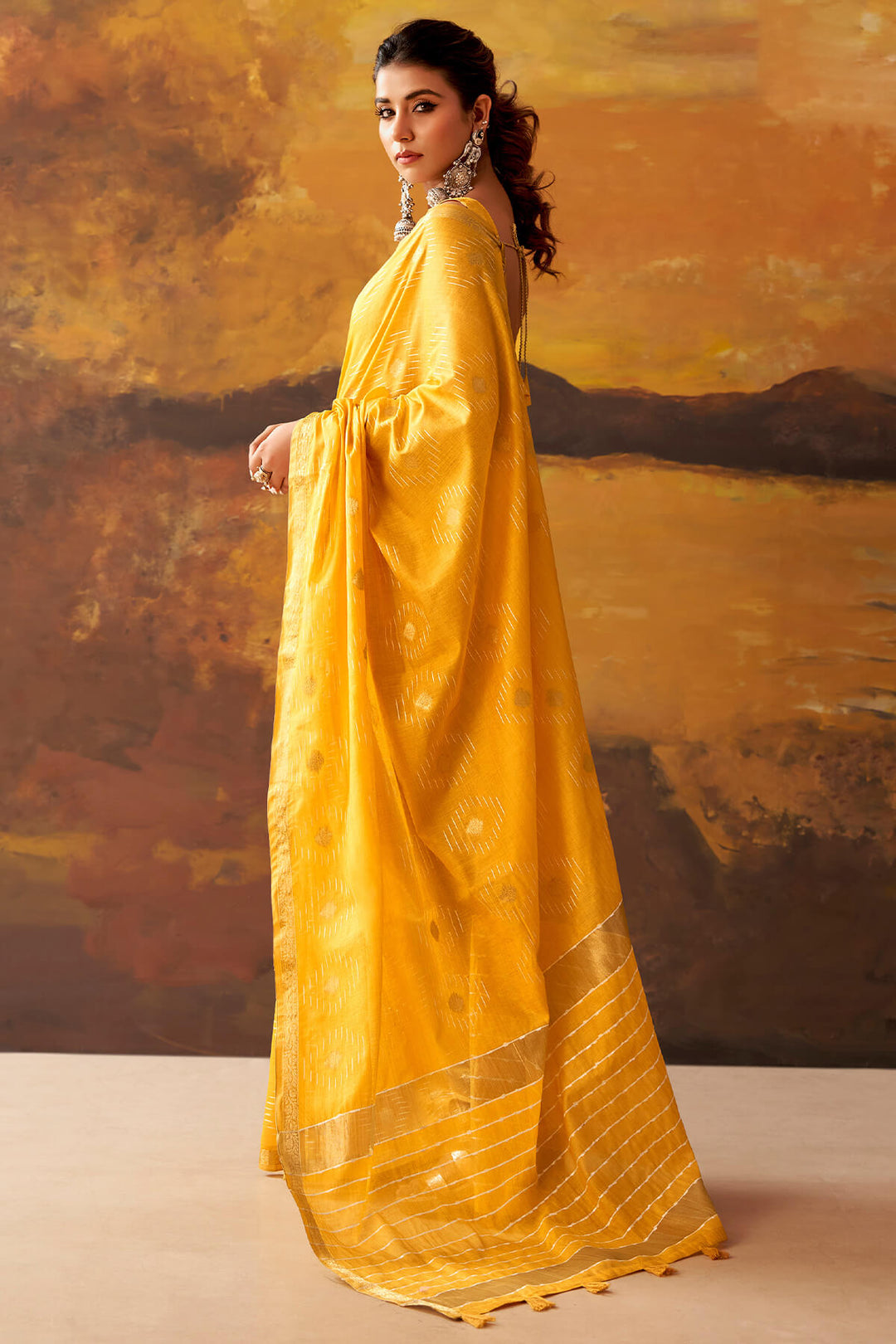 Selective Yellow Zari Woven Cotton Silk Saree