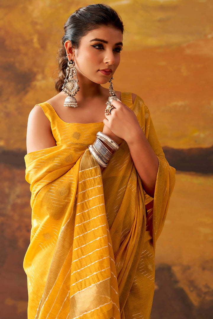 Selective Yellow Zari Woven Cotton Silk Saree