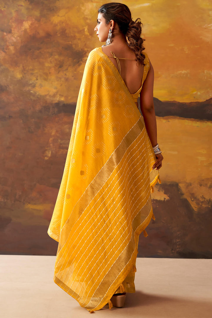 Selective Yellow Zari Woven Cotton Silk Saree