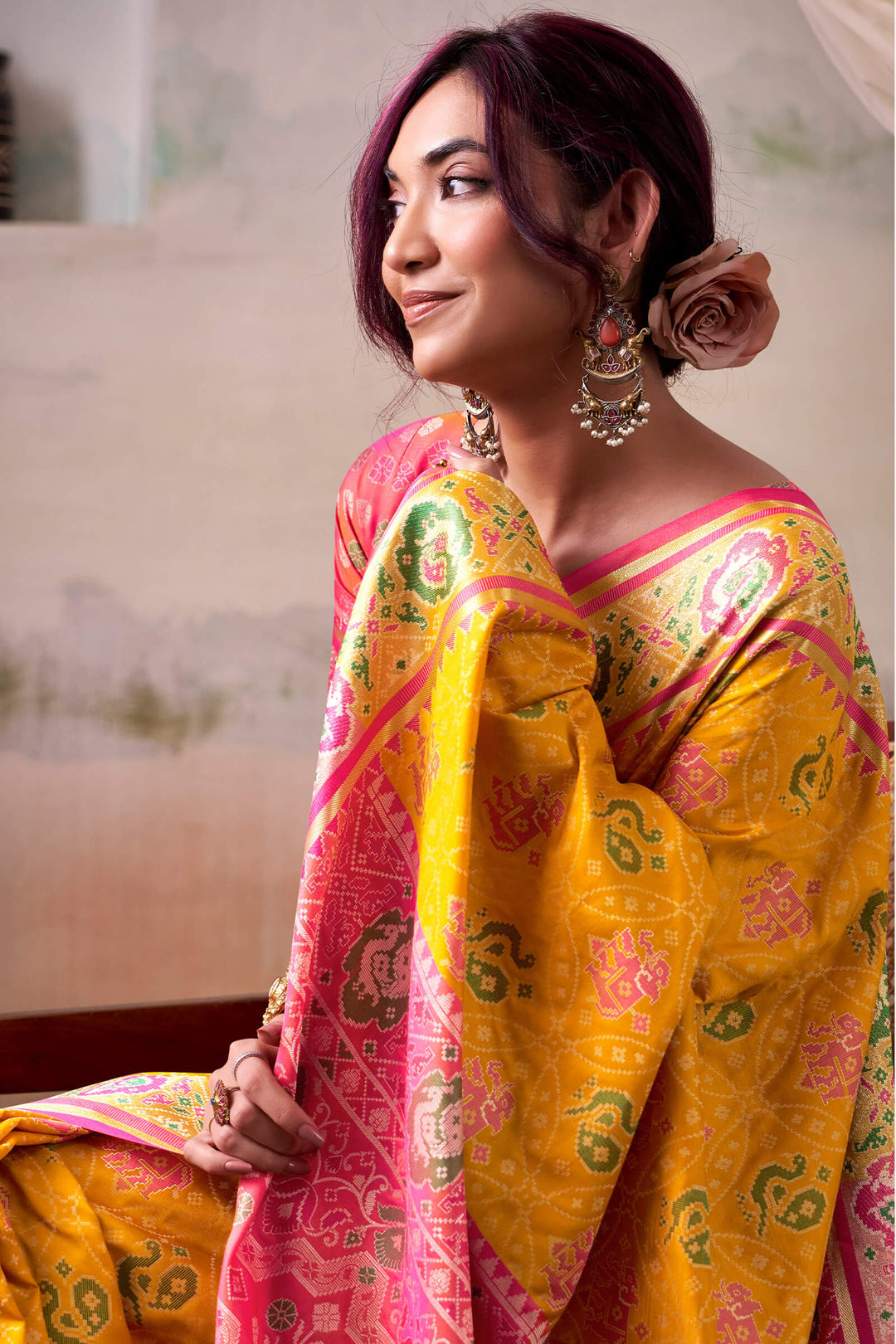 Selective Yellow Zari Woven Patola Silk Saree