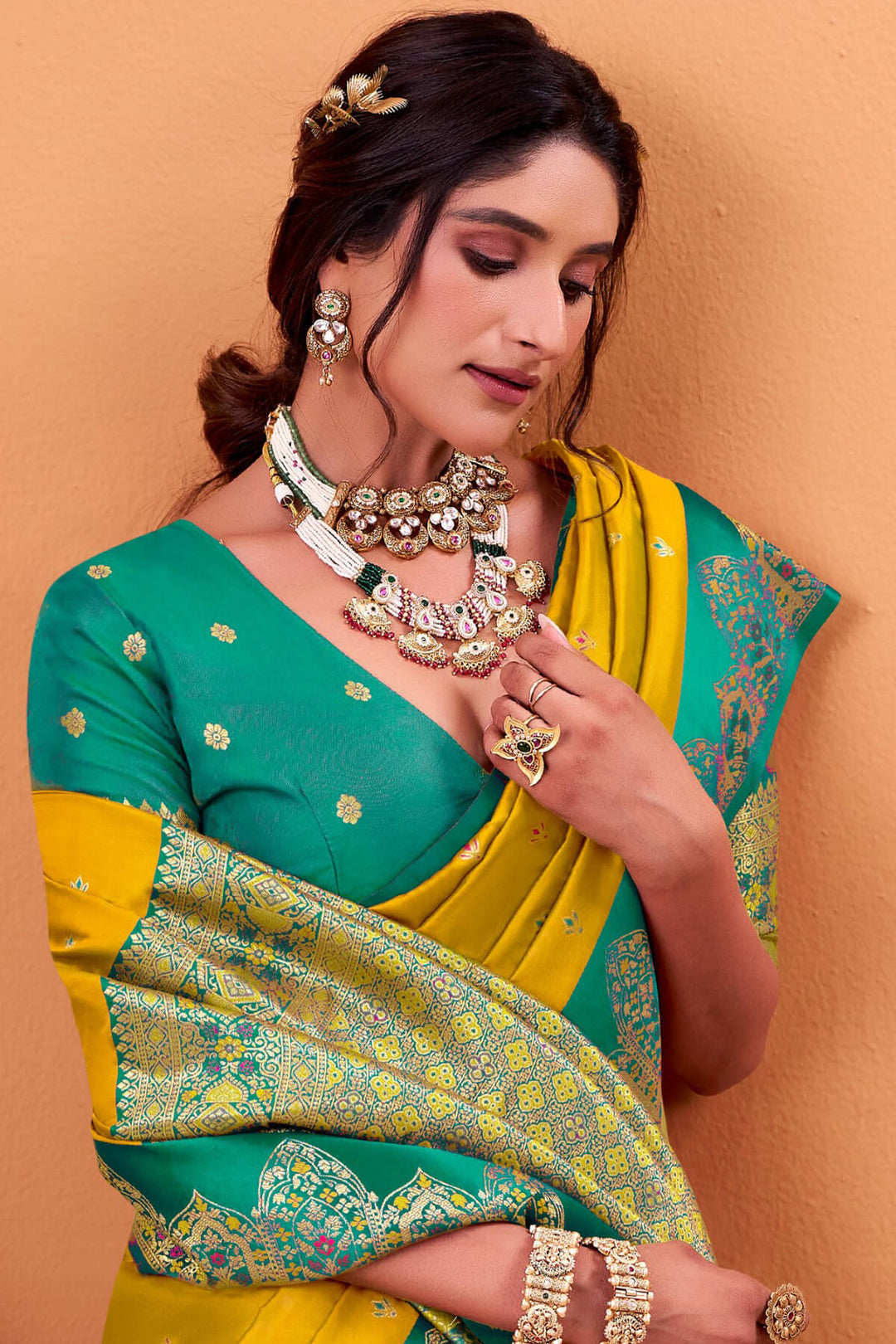 Selective Yellow Zari Woven Satin Silk Saree