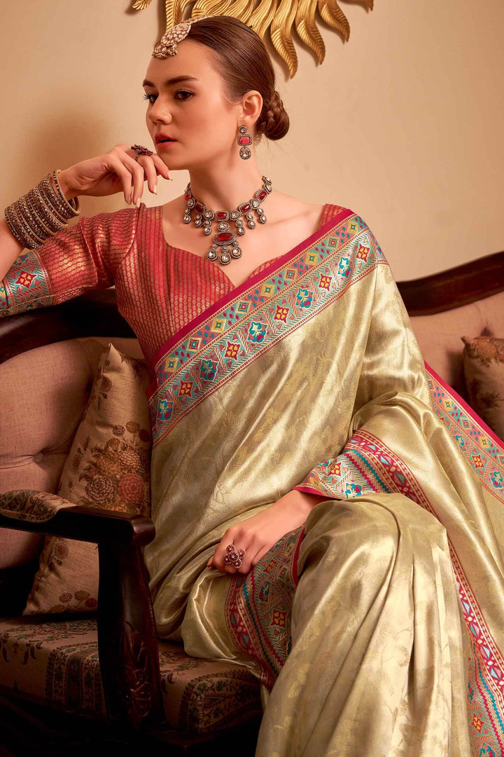 Sepia Beige Banarasi Tissue Silk Saree