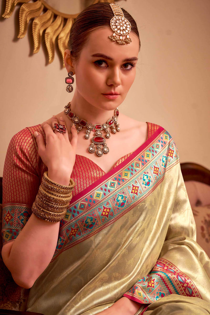 Sepia Beige Banarasi Tissue Silk Saree