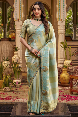 Shadow Green Hand Work Viscose Saree with Stiched Blouse