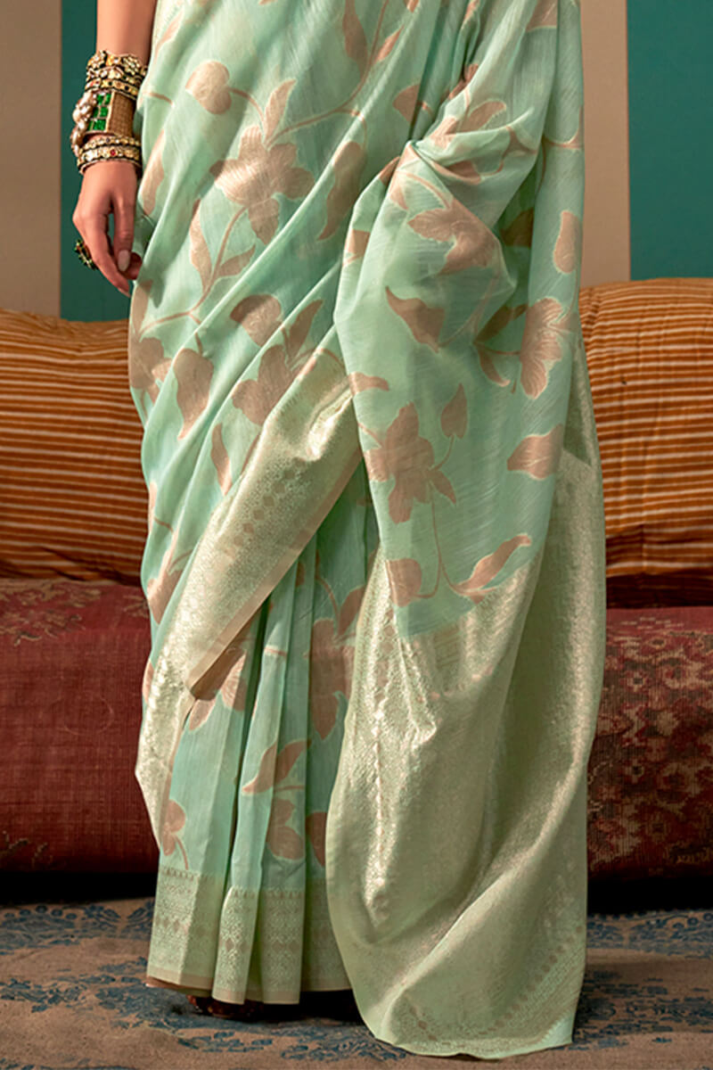 Shadow Green Handloom Linen Silk Saree