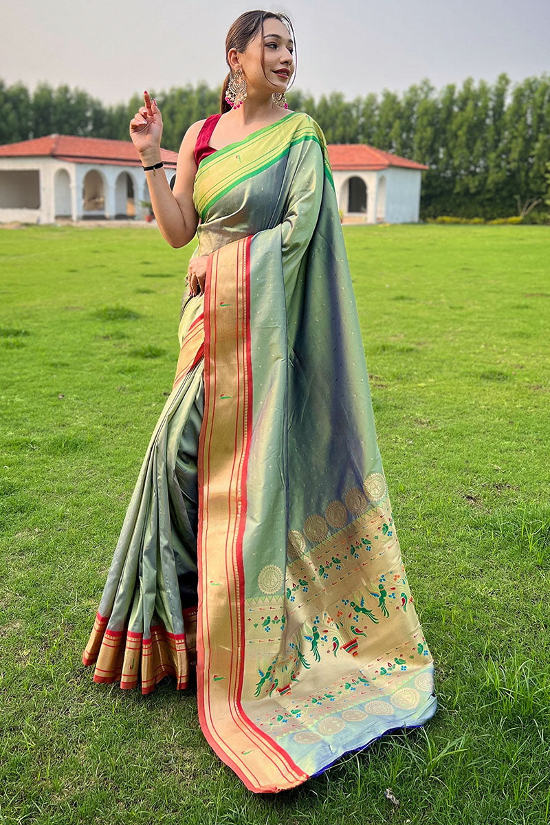 Shadow Green Paithani Silk Saree