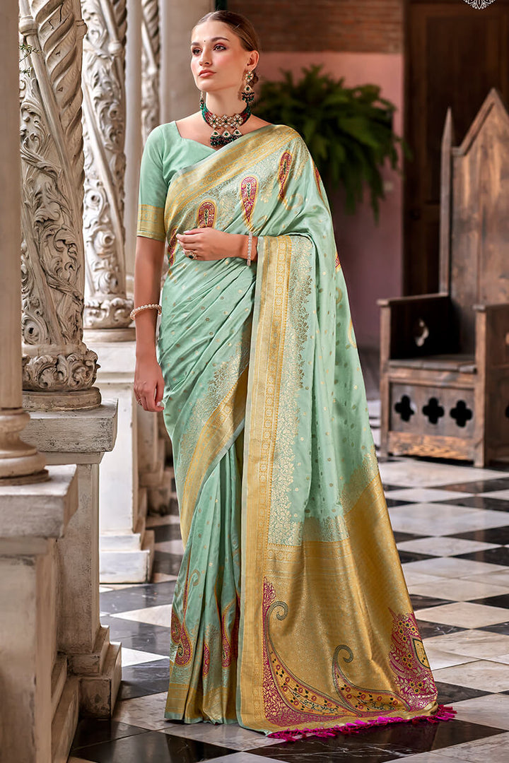 Shadow Green Soft Banarasi Silk Saree