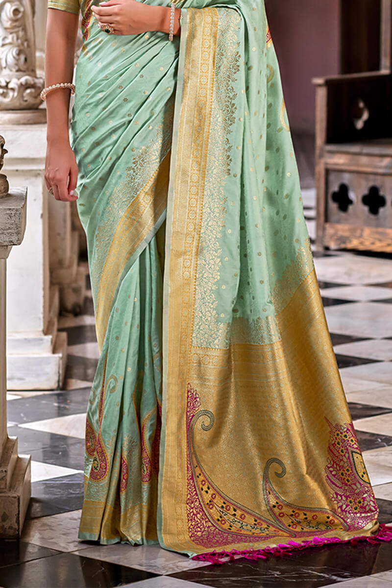 Shadow Green Soft Banarasi Silk Saree