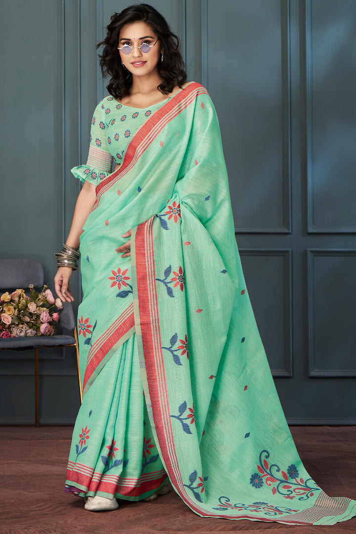 Shadow Green Soft Linen Silk Saree