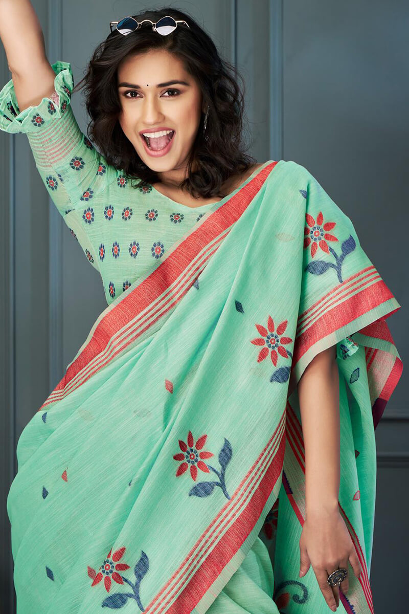 Shadow Green Soft Linen Silk Saree