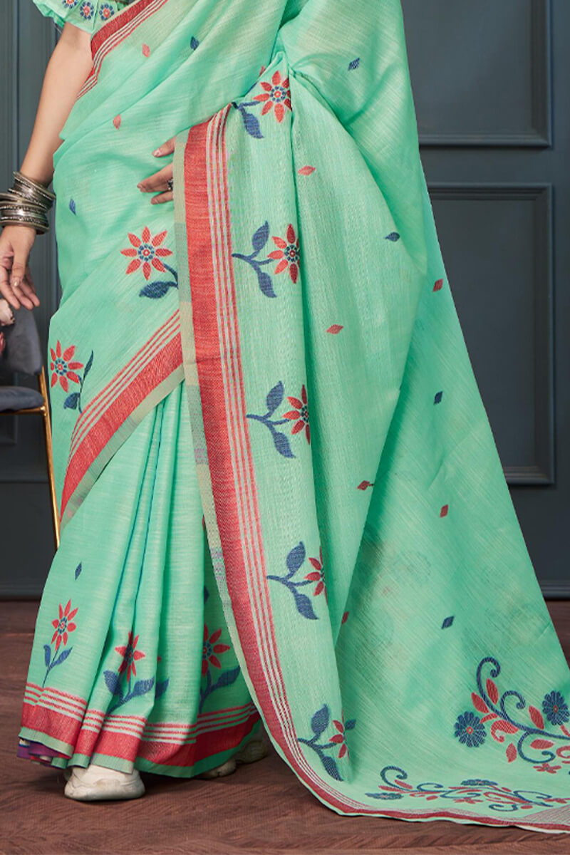 Shadow Green Soft Linen Silk Saree