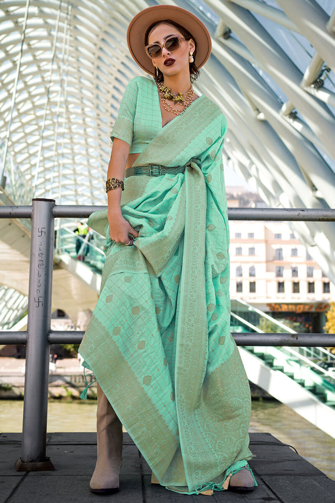 Shadow Green Zari woven Banarasi Katan Silk Saree