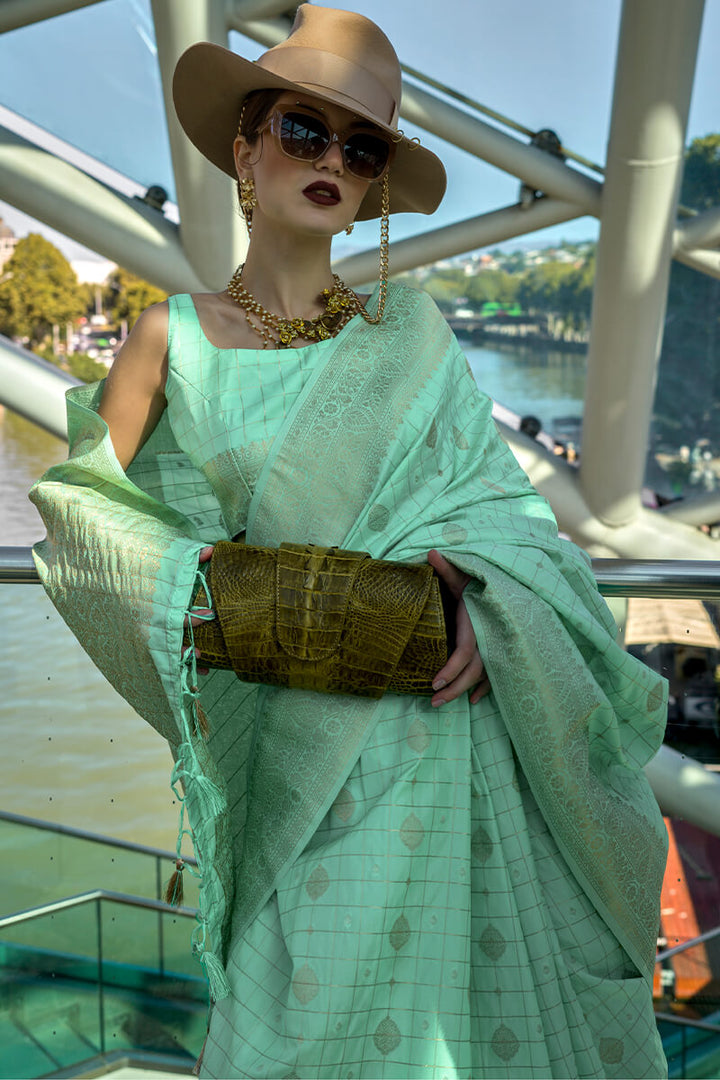 Shadow Green Zari woven Banarasi Katan Silk Saree