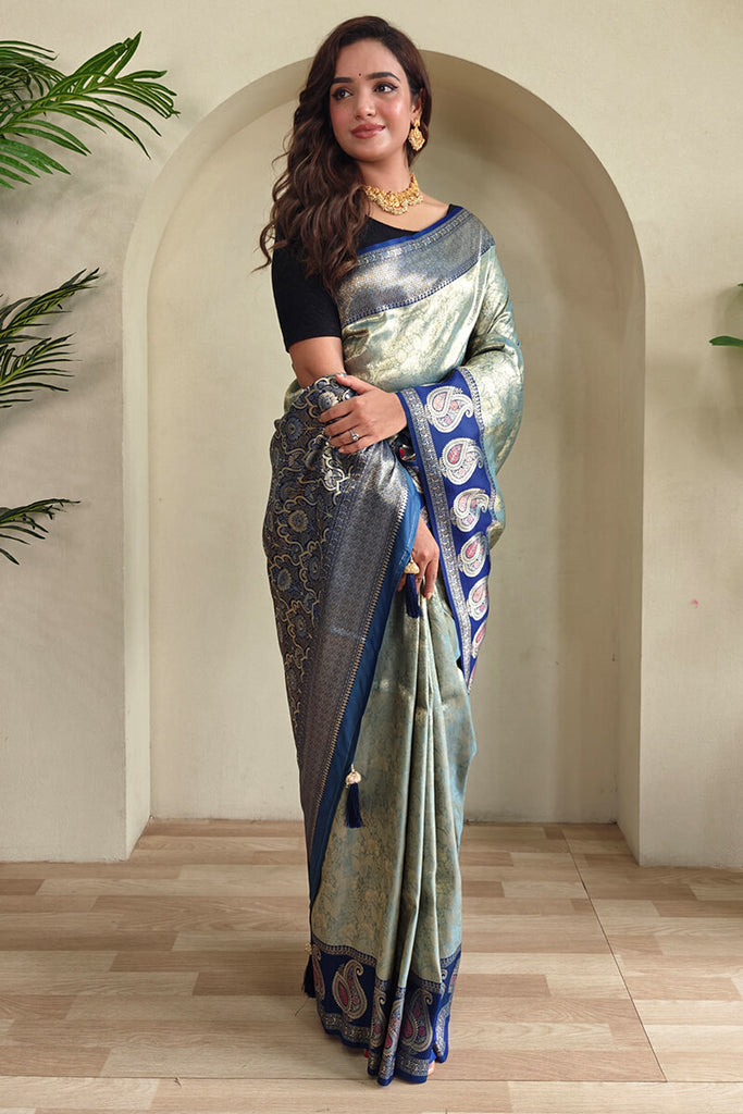 Shadow Green Zari Woven Kanjivaram Silk Saree