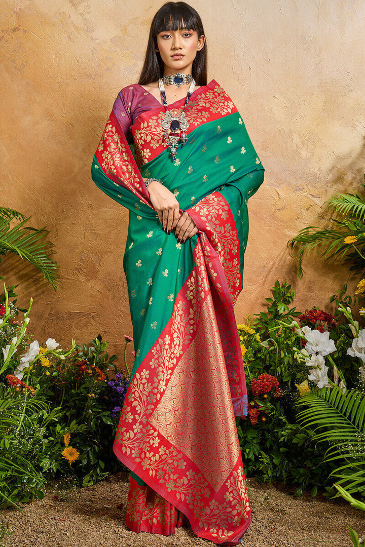 Shamrock Green Banarasi Silk Saree