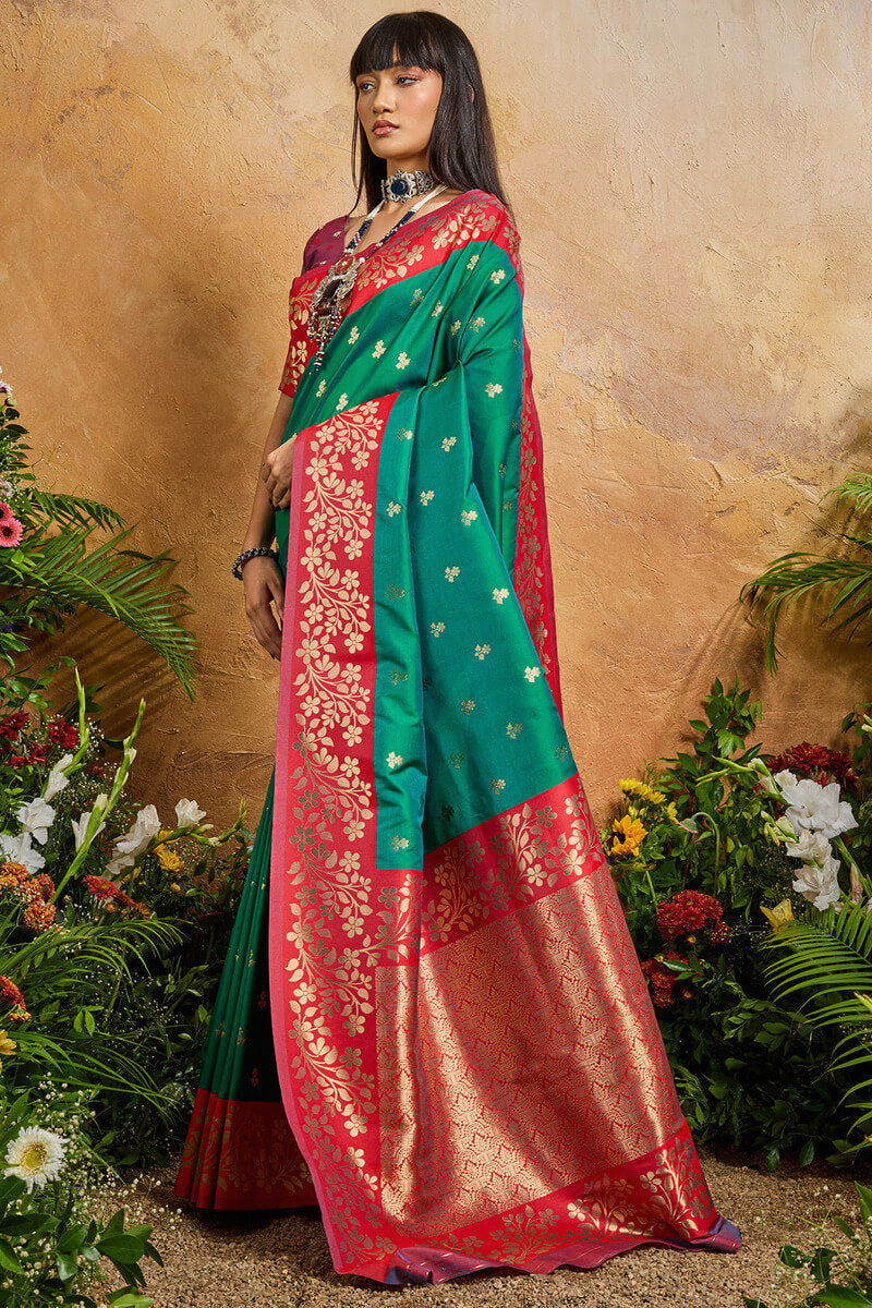 Shamrock Green Banarasi Silk Saree