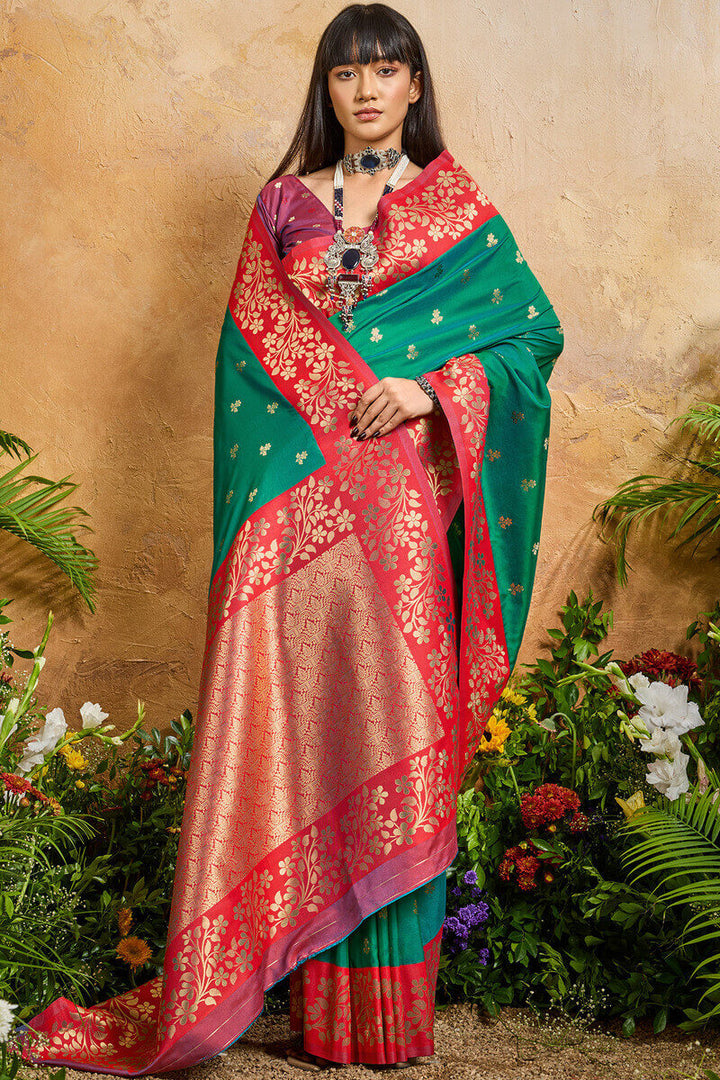 Shamrock Green Banarasi Silk Saree