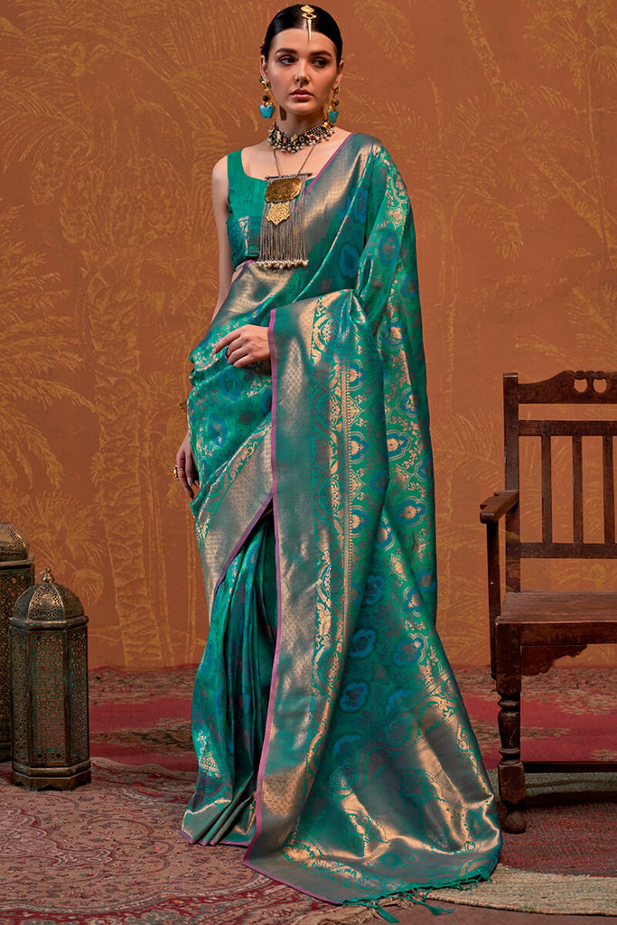 Shamrock Green Kanjivaram Silk Saree