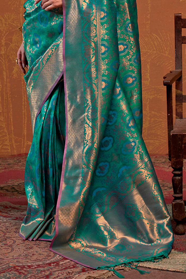 Shamrock Green Kanjivaram Silk Saree