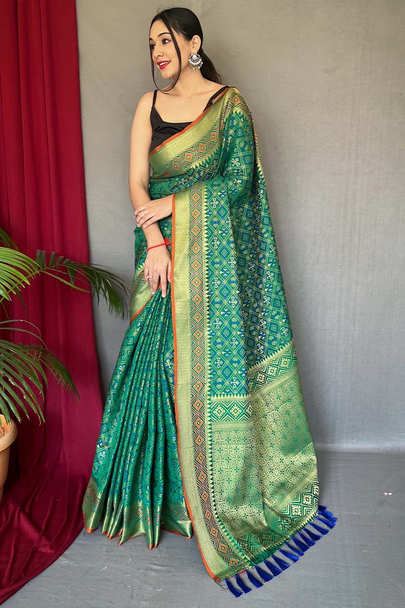 Shamrock Green Patola Silk Saree