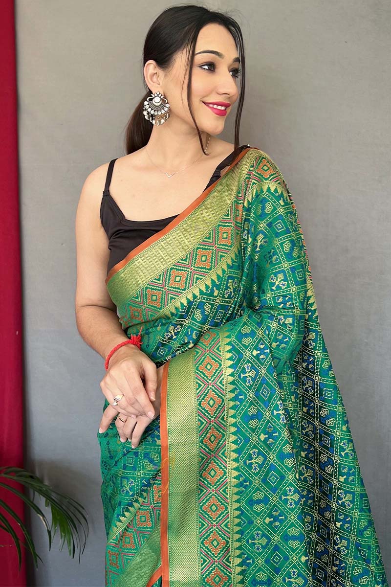 Shamrock Green Patola Silk Saree