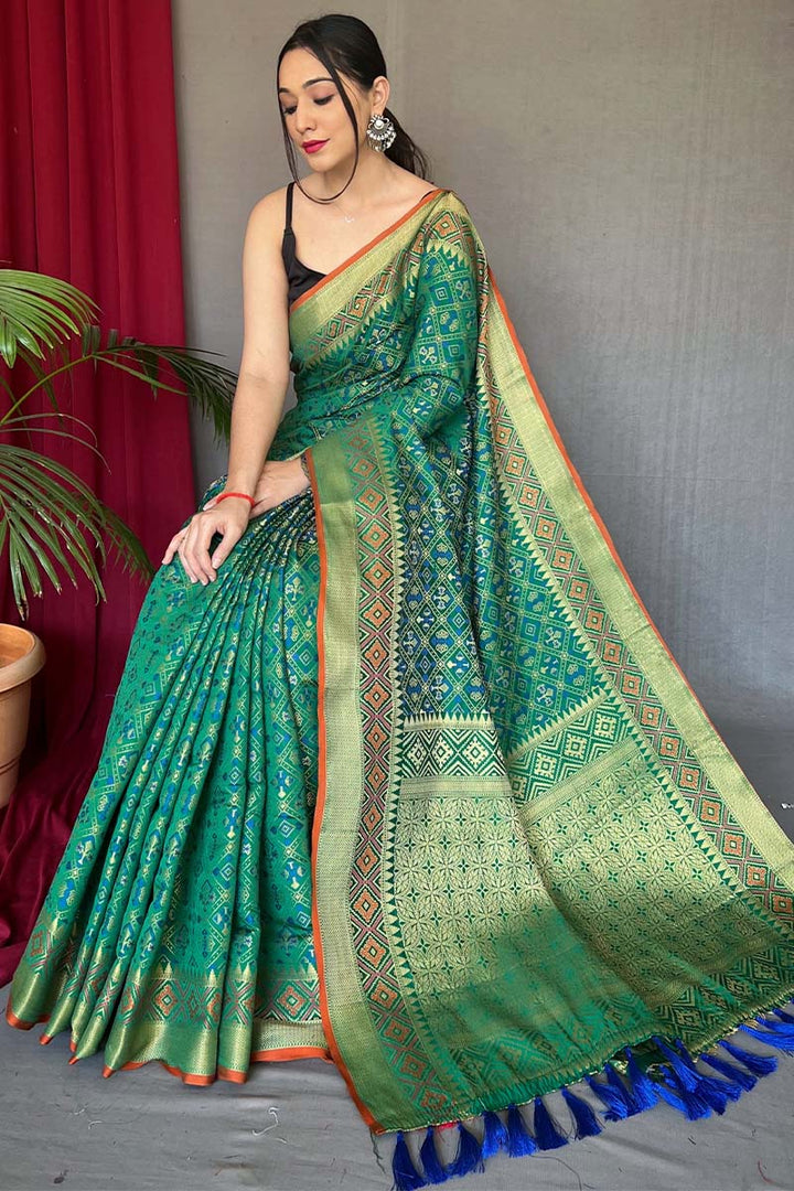 Shamrock Green Patola Silk Saree