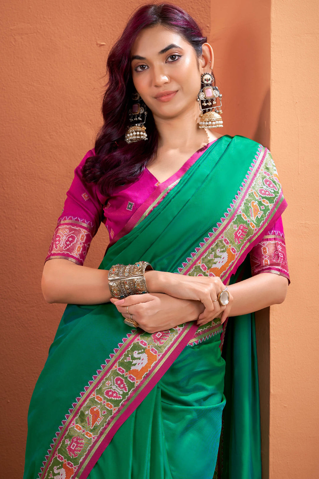 Shamrock Green Patola Silk Saree