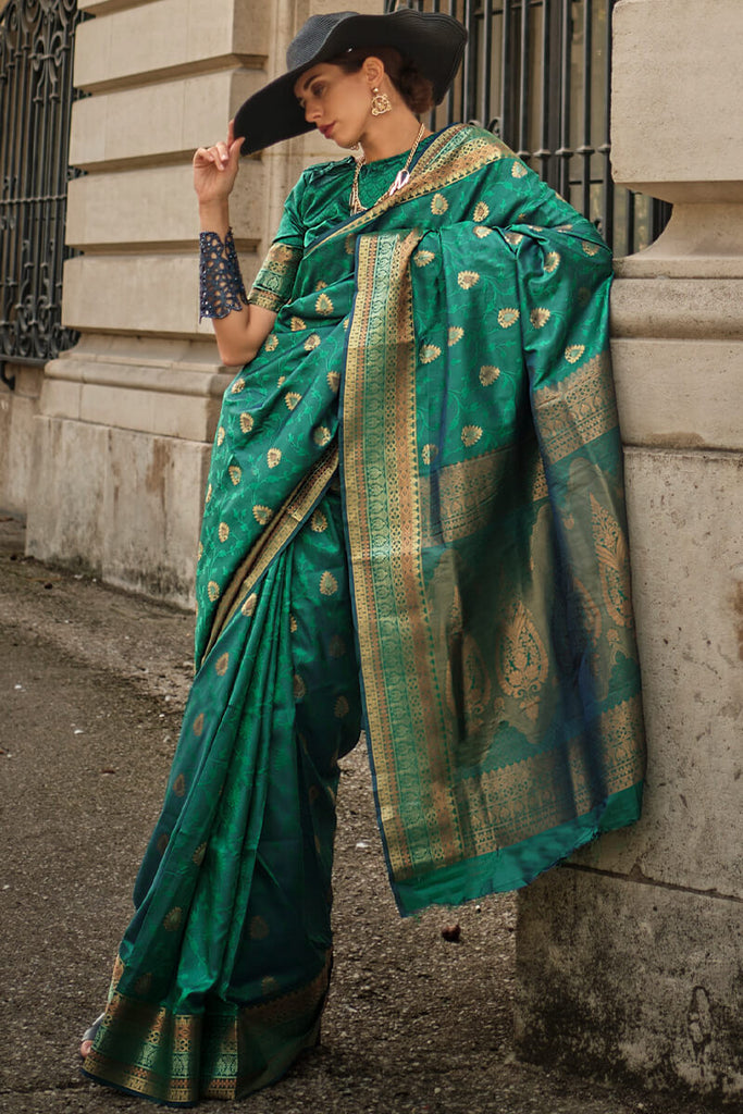 Shamrock Green Soft Banarasi Silk Saree