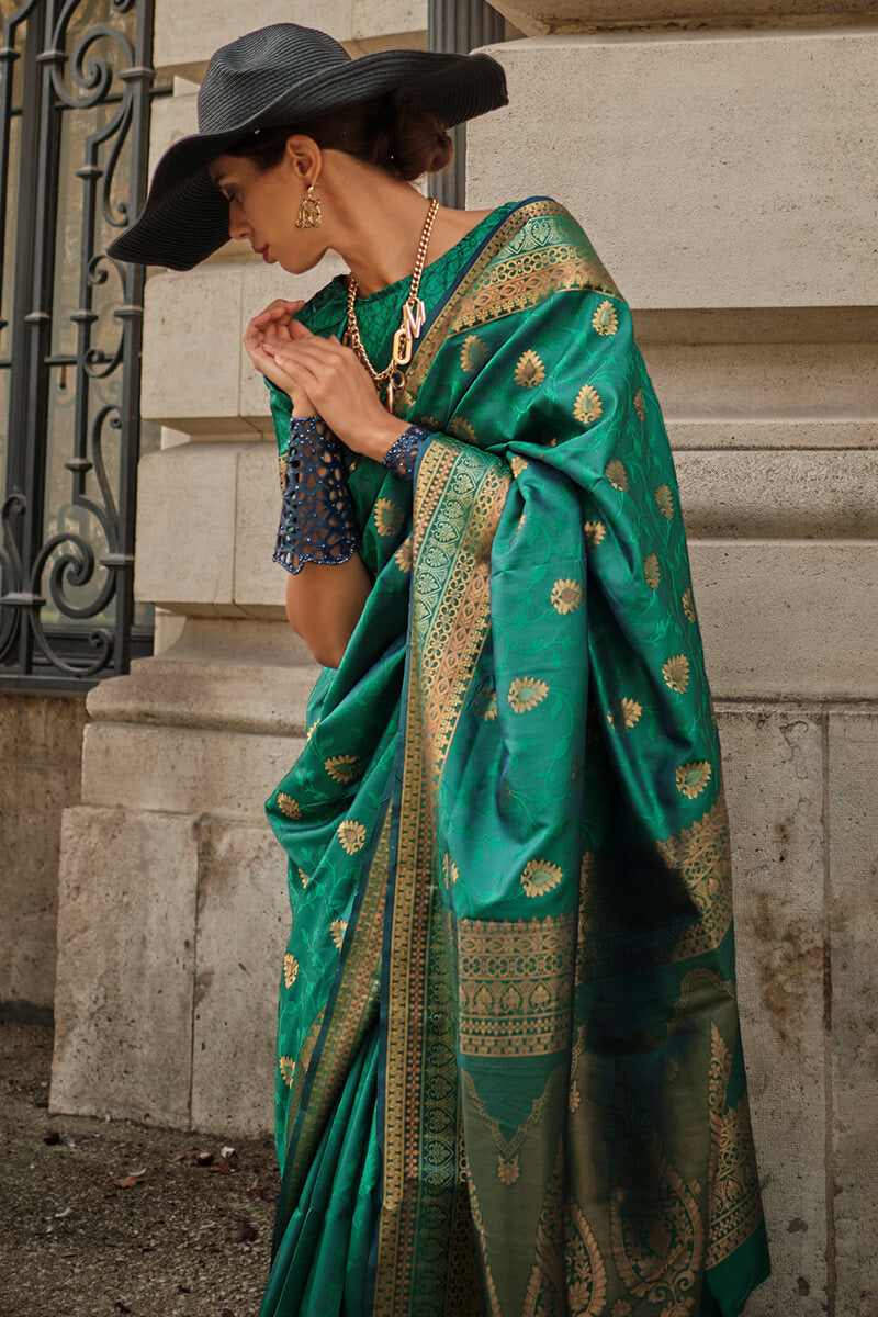 Shamrock Green Soft Banarasi Silk Saree