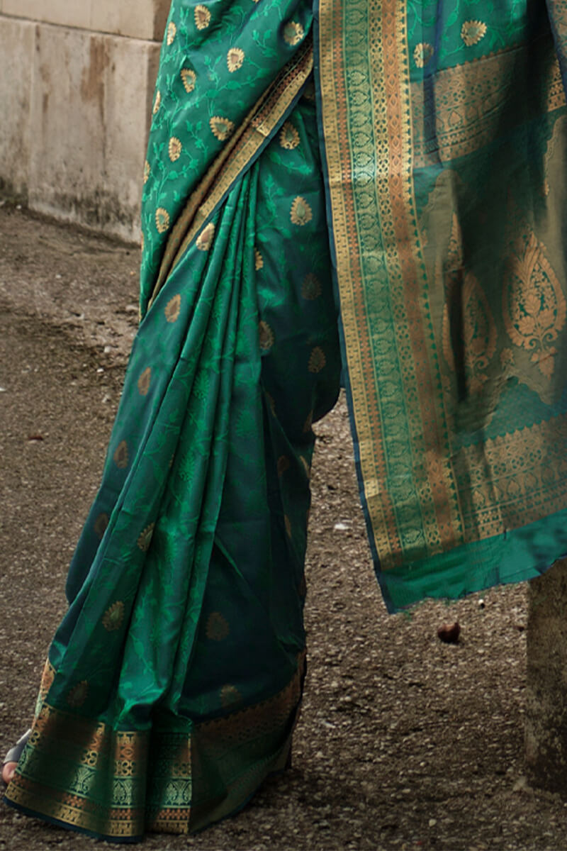 Shamrock Green Soft Banarasi Silk Saree