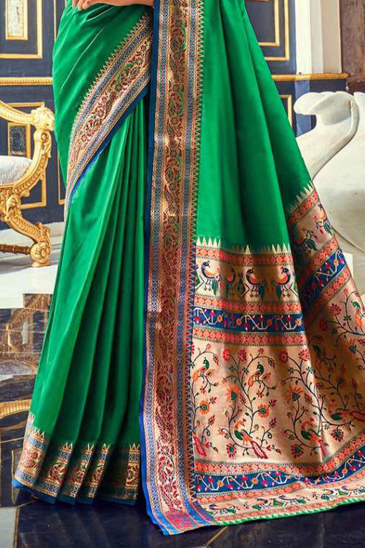 Shamrock Green Soft Paithani Silk Saree