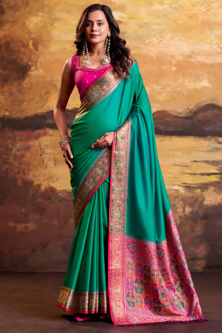 Shamrock Green Soft Patola Silk Saree