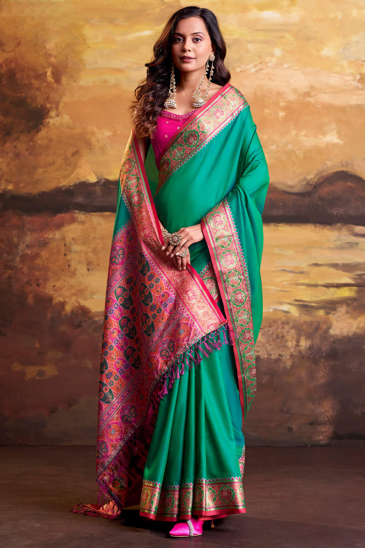 Shamrock Green Soft Patola Silk Saree