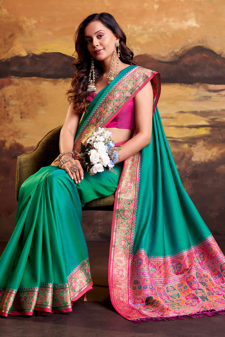Shamrock Green Soft Patola Silk Saree