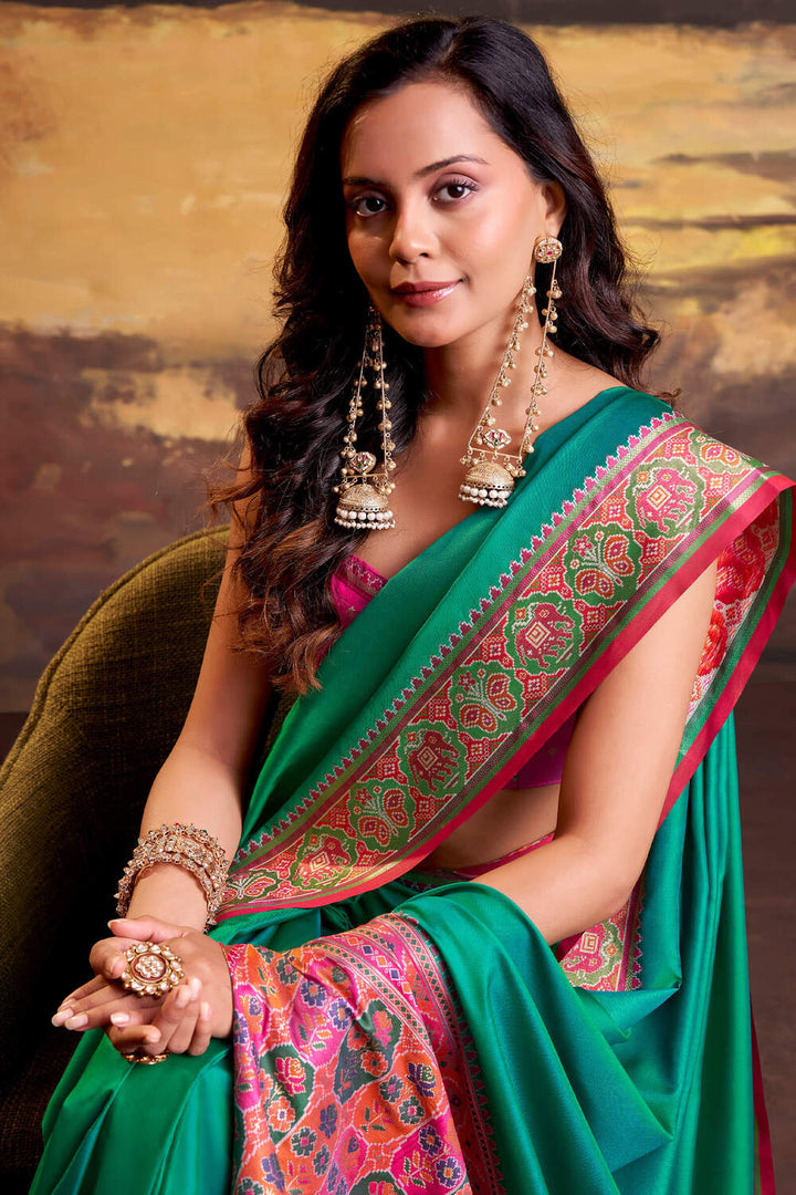 Shamrock Green Soft Patola Silk Saree