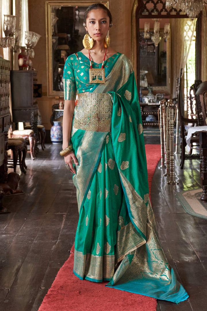 Shamrock Green Two tone Banarasi Silk Saree