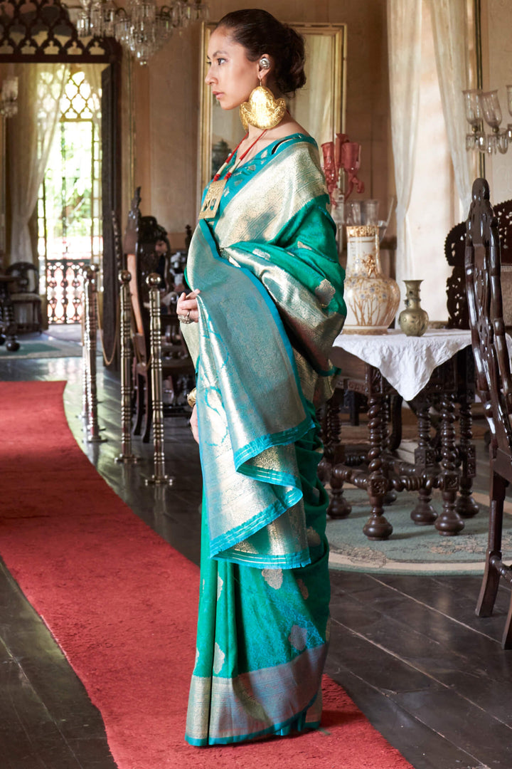 Shamrock Green Two tone Banarasi Silk Saree