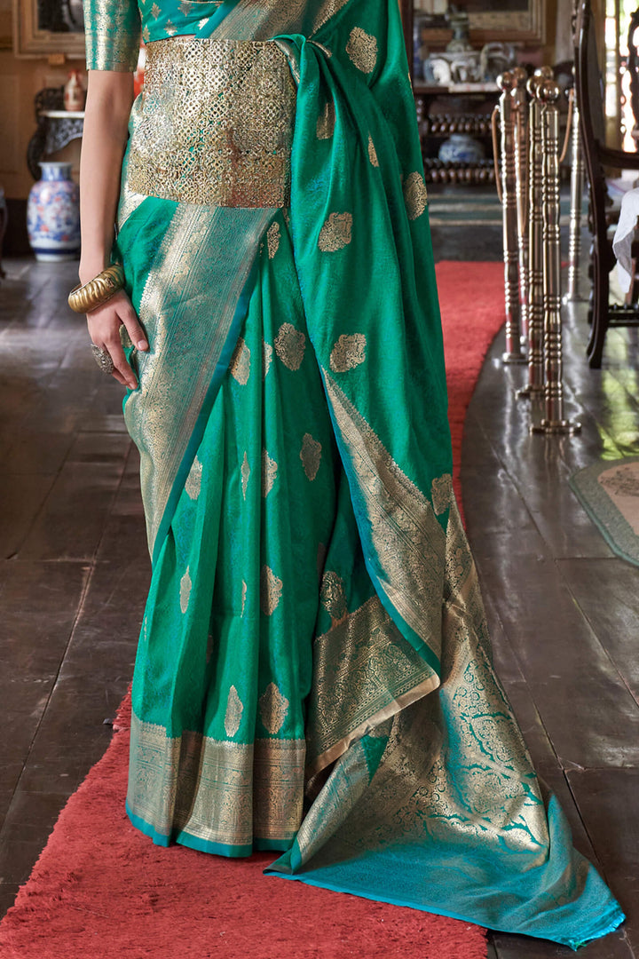 Shamrock Green Two tone Banarasi Silk Saree