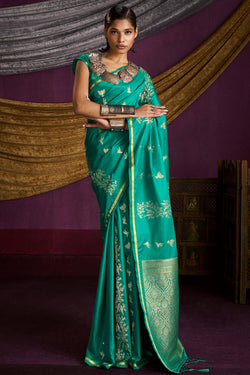 Shamrock Green Zari Woven Banarasi Satin Silk Saree