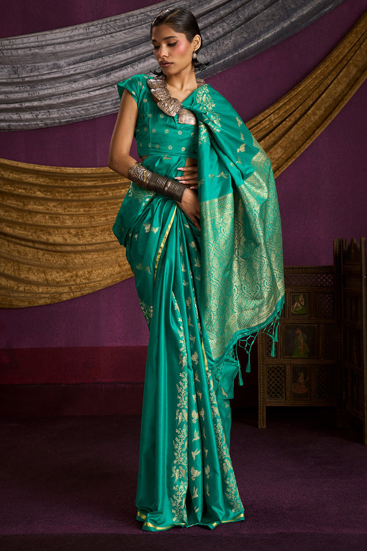 Shamrock Green Zari Woven Banarasi Satin Silk Saree